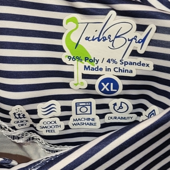 Tailor Byrd Navy Striped Performance Golf Polo UPF Quick dry Shirt Size XL NEW! - Picture 6 of 7